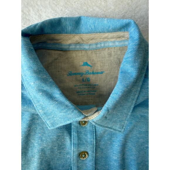 Tommy Bahama Linen Cotton Polo Men Size Large Soft Blue Golf Casual Collar Shirt - Picture 5 of 7